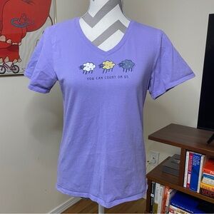 Purple Small Life is Good V-neck T-shirt Sheep Graphic Tee 100% Cotton